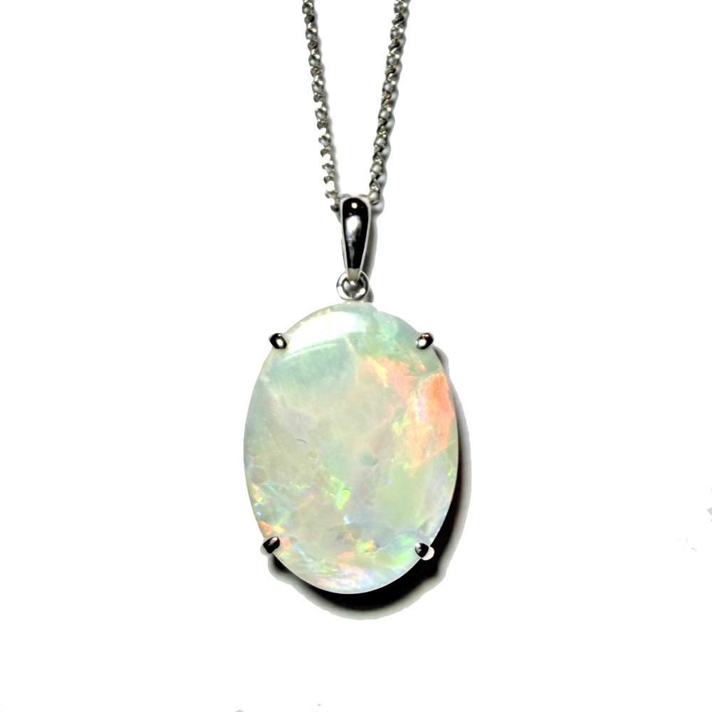 K18WG ホワイトオパールペンダントネックレス